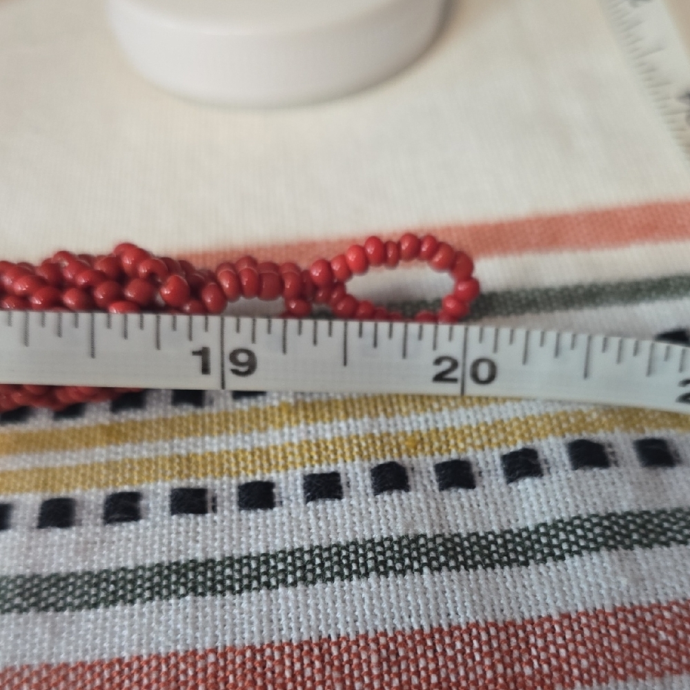 15 Strand Coral Red Glass Beaded Necklace With A Beaded Toggle Clasp - Picture 8 of 9